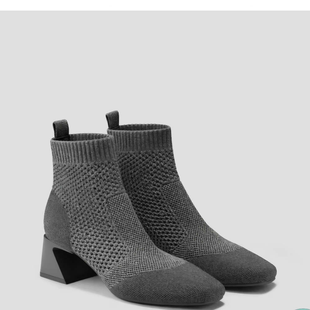 NEW Vivaia Square-Toe Perforated Heeled Boots (Melissa) lava grey 8.5 Minimal,